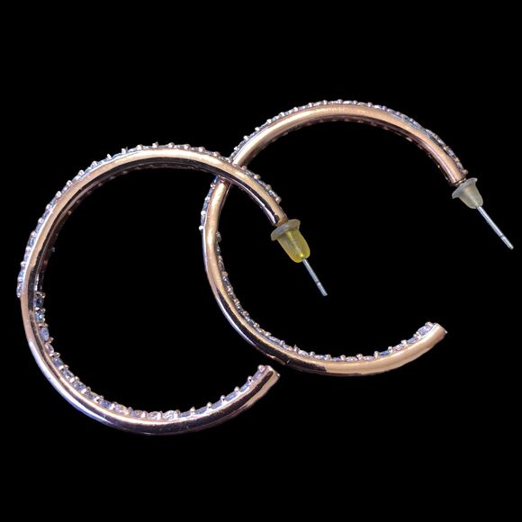 Earrings Set of 3, Hoops, Hammered, and Teardrops in Rose Goldtone - Picture 4 of 12